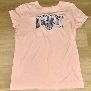 Aeropostale Y2k Vinyage Pink Tee with Blue Lettering